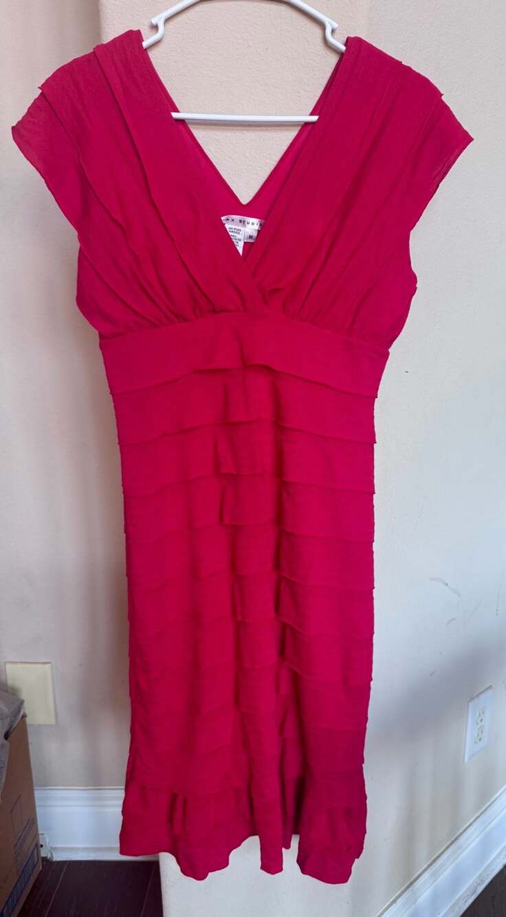 Max Studio New with tags Red Tiered Sheath Dress with Double-V Neck